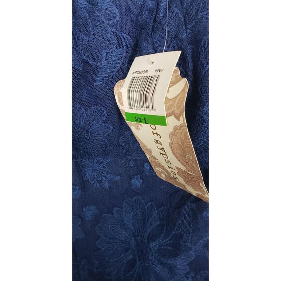 Band of Gypsies Bodysuit L Navy Blue Floral Off Shoulder Whimsigoth Ethereal - Picture 6 of 9